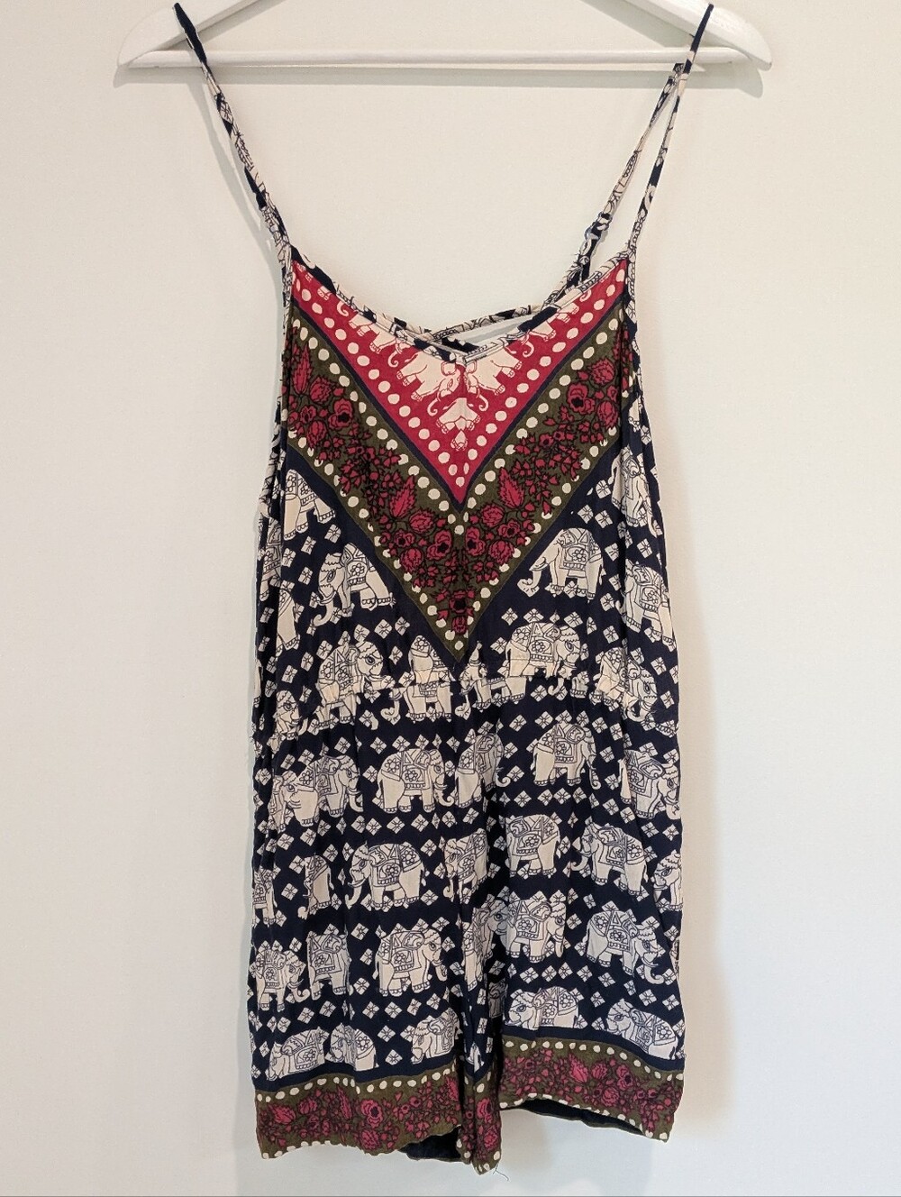 ANGIE Elephant Mixed Print Romper w/ Pockets Size Large- Boho Indie Casual